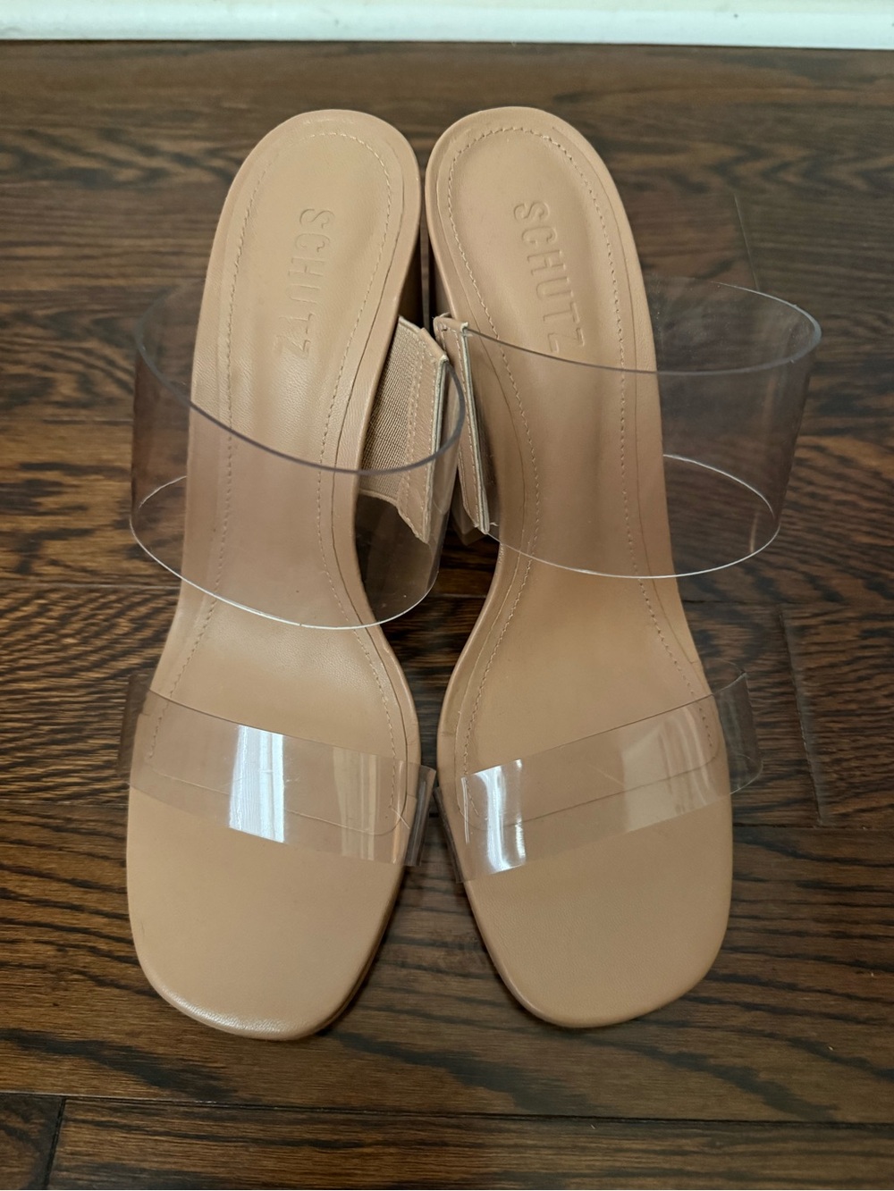 SCHUTZ Beige Clear PVC Double-Strap Block Heel Sandals